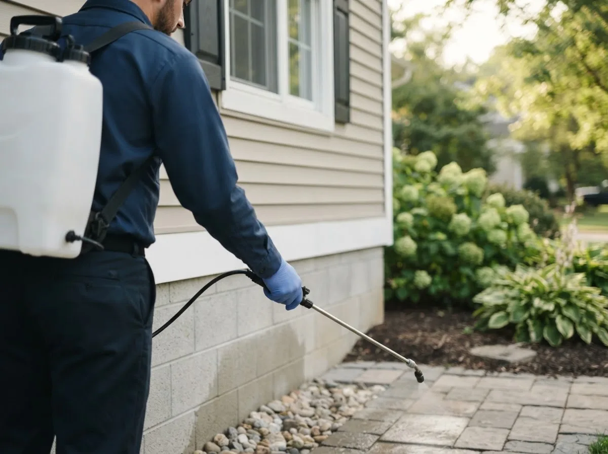 Pest control technician inspecting a home in Athens, IL